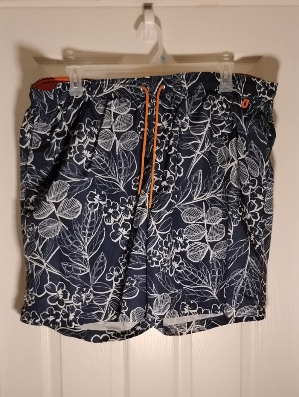 Swim Trunks Navy Floral Lands' End Men's XXL Lined